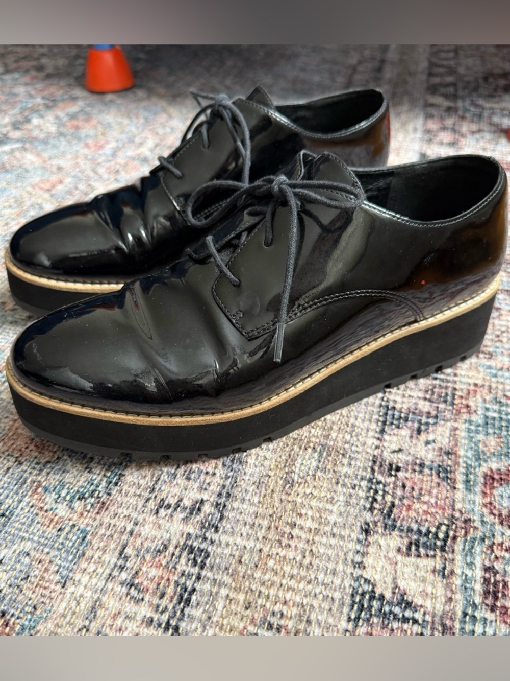 Eileen Fisher “Eddie” Black Patent Leather Lace-Up Platform Oxfords